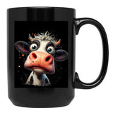 Funny Cow Big Eyes Portrait Black Coffee Mug, Gift Coffee Mug - Black