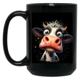 Funny Cow Big Eyes Portrait Black Coffee Mug, Gift Coffee Mug