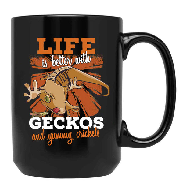 Funny Crested Gecko Gift Art Black Coffee Mug, Gift Coffee Mug - Black