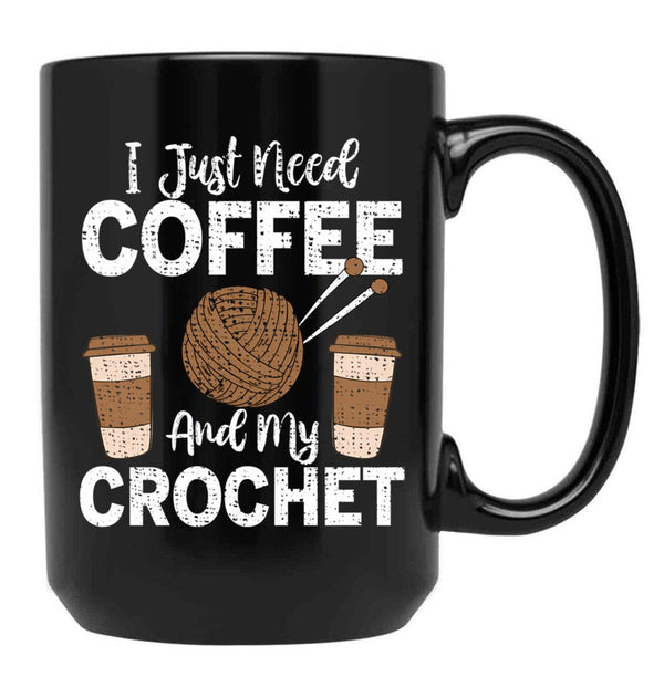Funny Cute Crochet Black Coffee Mug, Gift Coffee Mug - Black