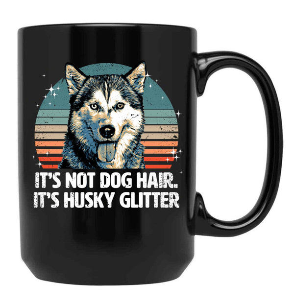 Funny Cute Siberian Husky Dog Glitter Black Coffee Mug, Gift Coffee Mug - Black