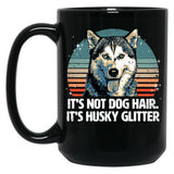 Funny Cute Siberian Husky Dog Glitter Black Coffee Mug, Gift Coffee Mug