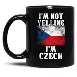 Funny Czech Gift I'M Not Yelling I'M Czech - Retro Czech Republic Flag - Czech Pride Black Coffee Mug, Gift Coffee Mug