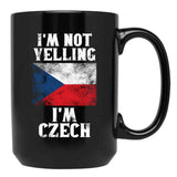 Funny Czech Gift I'M Not Yelling I'M Czech - Retro Czech Republic Flag - Czech Pride Black Coffee Mug, Gift Coffee Mug - Black