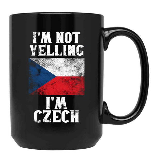 Funny Czech Gift I'M Not Yelling I'M Czech - Retro Czech Republic Flag - Czech Pride Black Coffee Mug, Gift Coffee Mug - Black