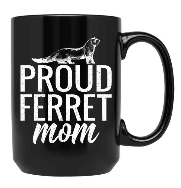 Funny Distressed Retro Vintage Ferret Mom Black Coffee Mug, Gift Coffee Mug - Black