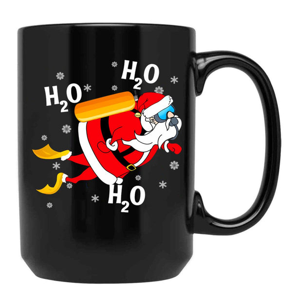 Funny Diving H2O H2O H2O Santa Black Coffee Mug, Gift Coffee Mug - Black