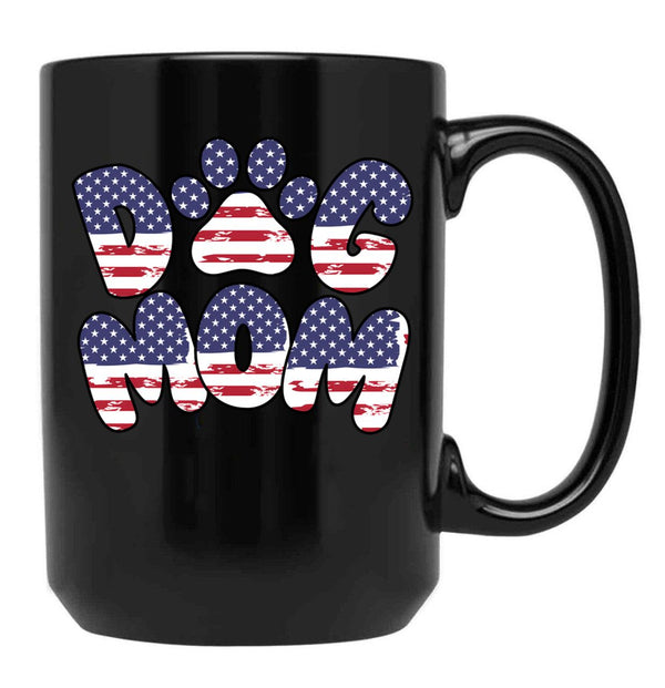 Funny Dog Mom Usa Flag Black Coffee Mug, Gift Coffee Mug - Black