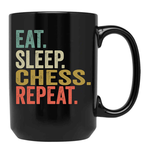 Funny Eat Sleep Chess Repeat Vintage Retro Chess Lover Gift Black Coffee Mug, Gift Coffee Mug - Black