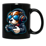 Funny Gamer Dog In Sunglasses And Headphones Black Coffee Mug, Gift Coffee Mug - Black