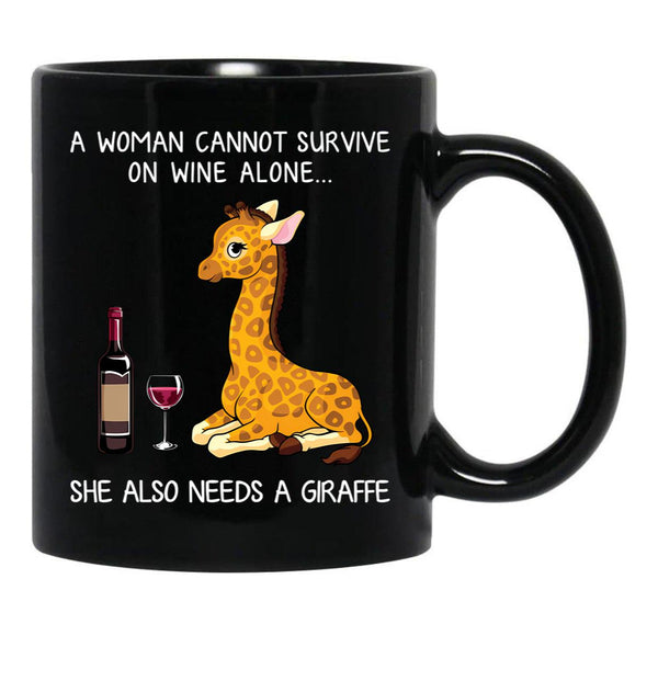 Funny Giraffe And Wine Black Coffee Mug, Gift Coffee Mug - Black