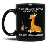 Funny Giraffe And Wine Black Coffee Mug, Gift Coffee Mug