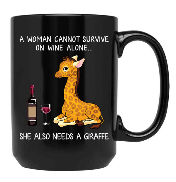 Funny Giraffe And Wine Black Coffee Mug, Gift Coffee Mug - Black
