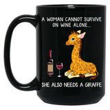 Funny Giraffe And Wine Black Coffee Mug, Gift Coffee Mug