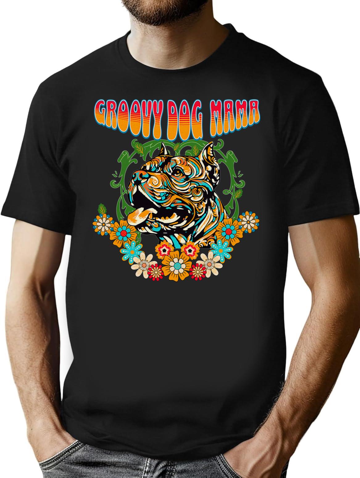 Groovy Dog Mama Bootleg Graphic T-Shirt - Black