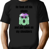 His Shoes - Funny Weird Meme Bad Translation Bootleg Graphic T-Shirt - Black