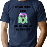 His Shoes - Funny Weird Meme Bad Translation Bootleg Graphic T-Shirt - Navy