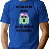 His Shoes - Funny Weird Meme Bad Translation Bootleg Graphic T-Shirt - Blue