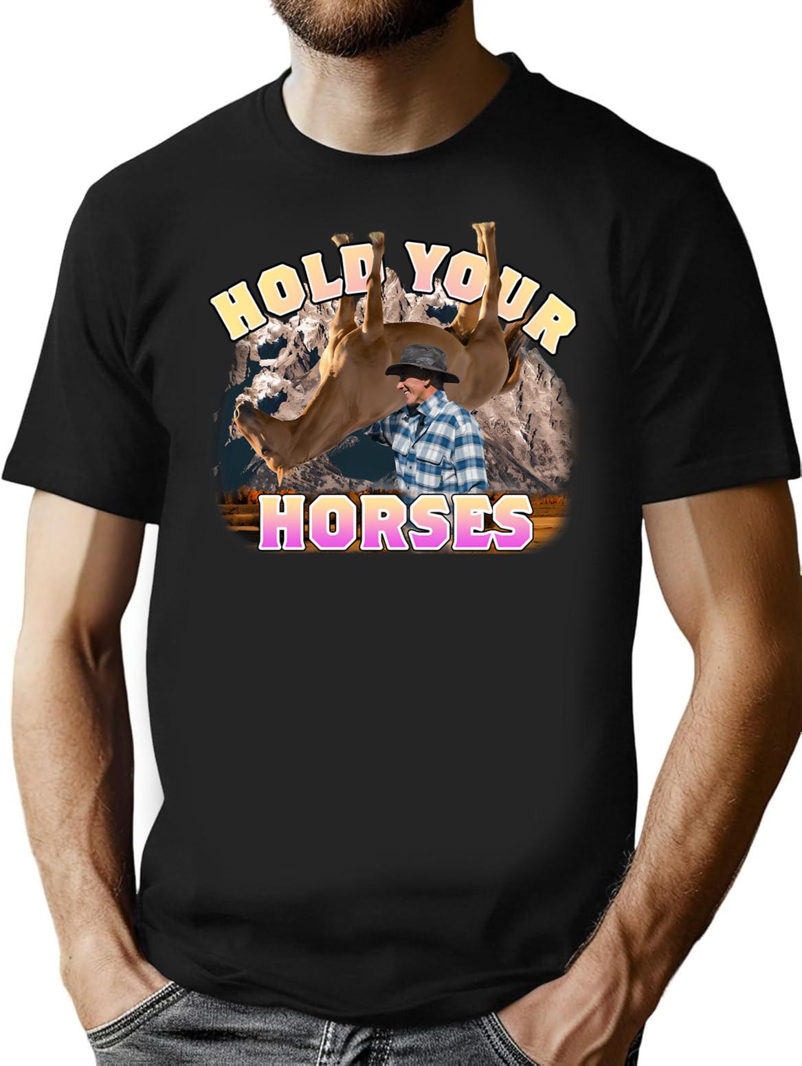 Hold Your Horses Minimalist Graphic T-Shirt - Unisex Streetwear Tee - Black