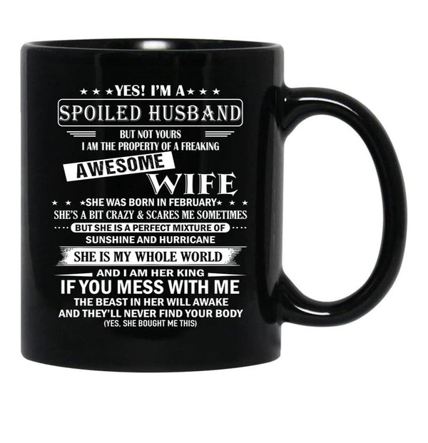 Husband Birthday February Black Coffee Mug, Gift Coffee Mug - Black