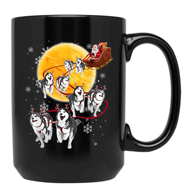 Husky Christmas Black Coffee Mug, Gift Coffee Mug - Black