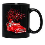 Husky Riding Red Truck Valentine Butterfly Heart Tree Black Gift Coffee Mug - Black