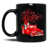 Husky Riding Red Truck Valentine Butterfly Heart Tree Black Gift Coffee Mug