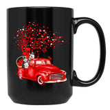 Husky Riding Red Truck Valentine Butterfly Heart Tree Black Coffee Mug, Gift Coffee Mug - Black