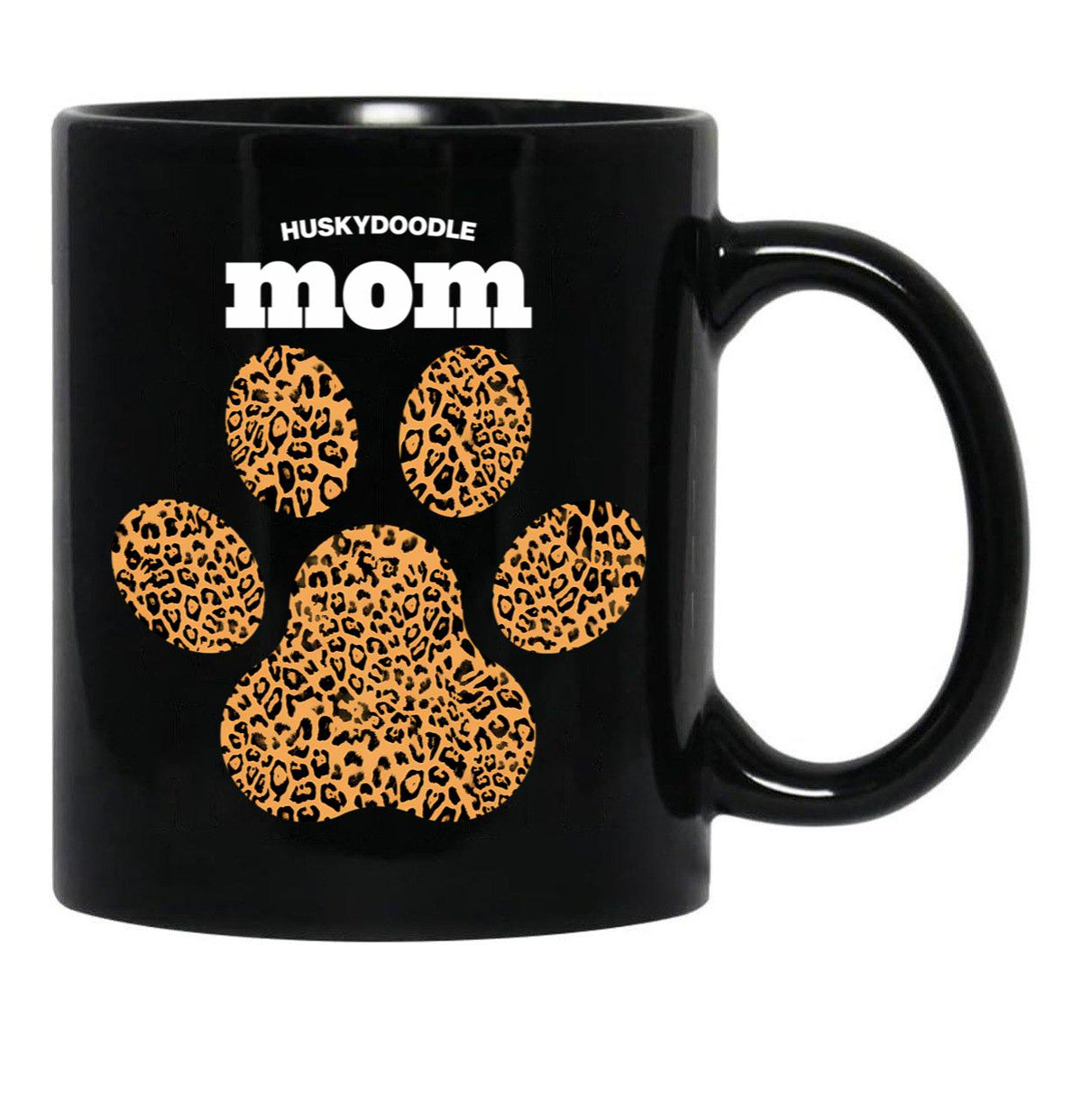 Huskydoodle Mom Cute Leopard Print Dog Paw For Dog Moms Fur Mamas Petpuppy Lovers Black Gift Coffee Mug - Black