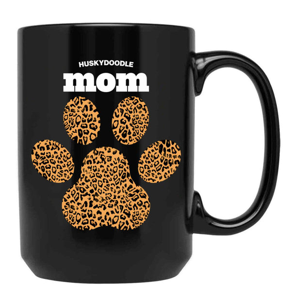 Huskydoodle Mom Cute Leopard Print Dog Paw For Dog Moms Fur Mamas Petpuppy Lovers Black Coffee Mug, Gift Coffee Mug - Black