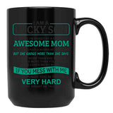 I Am A Lucky Son I'M Raised By A Freaking Awesome Mom Black Coffee Mug, Gift Coffee Mug - Black
