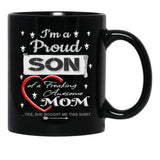 I Am A Proud Son Of A Freaking Awesome Mom Black Coffee Mug, Gift Coffee Mug - Black