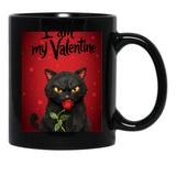 I Am My Valentine Black Cat Black Coffee Mug, Gift Coffee Mug - Black