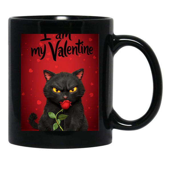I Am My Valentine Black Cat Black Gift Coffee Mug - Black