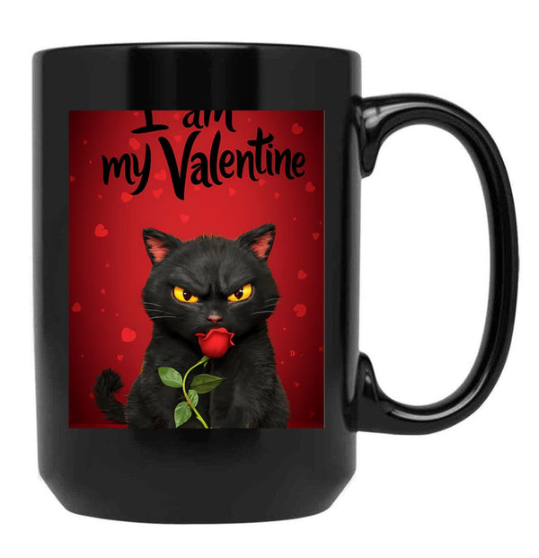 I Am My Valentine Black Cat Black Gift Coffee Mug - Black