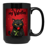 I Am My Valentine Black Cat Black Coffee Mug, Gift Coffee Mug - Black