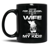I Asked God For A Hero He Sent Me My Wife And Bonus Me My Kids Black Coffee Mug, Gift Coffee Mug