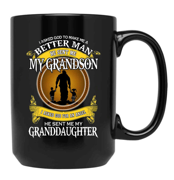 I Asked God For An Angel He Sent Me My Grandson Black Coffee Mug, Gift Coffee Mug - Black
