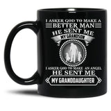 I Asked God To Make An Angle He Sent Me My Granddaughter Funny Gift Black Coffee Mug, Gift Coffee Mug