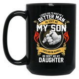 I Asked God To Make Me A Better Man He Sent Me My Son Black Coffee Mug, Gift Coffee Mug