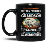 I Asked God To Make Me A Better Moman He Sent Me My Grandson Family S Dad S For Fathers Day Cool Mom S For Women Black Gift Coffee Mug