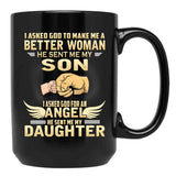 I Asked God To Make Me A Better Woman Black Gift Coffee Mug - Black