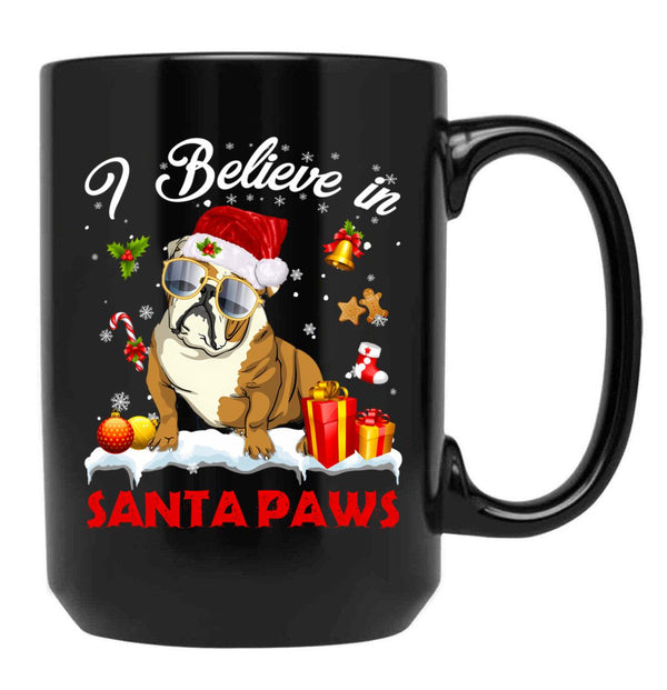 I Believe In Santa Paws Pug Gift Black Coffee Mug, Gift Coffee Mug - Black