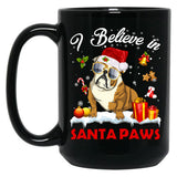 I Believe In Santa Paws Pug Gift Black Coffee Mug, Gift Coffee Mug