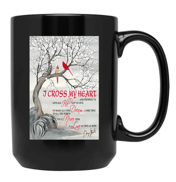 I Cross My Heart Couple Cardinal Bird Winter Christmas Gift Black Gift Coffee Mug - Black