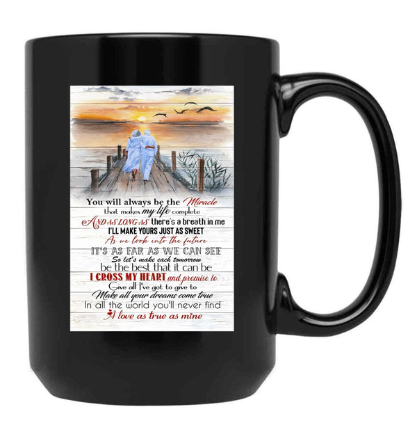 I Cross My Heart Lyrics - Old Couple Sunset - You Will Always Be The Miracle Black Gift Coffee Mug - Black