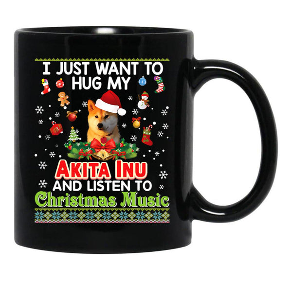 I Just Want To Hug My Akita Inu Dog Black Coffee Mug - Black