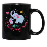 I Love My Elephant Mama Cute Mama And Baby Elephant Black Coffee Mug - Black