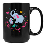 I Love My Elephant Mama Cute Mama And Baby Elephant Black Gift Coffee Mug - Black