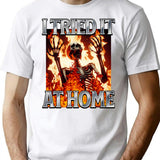 I Tried It At Home Screaming Skeleton Bootleg Graphic T-Shirt - White